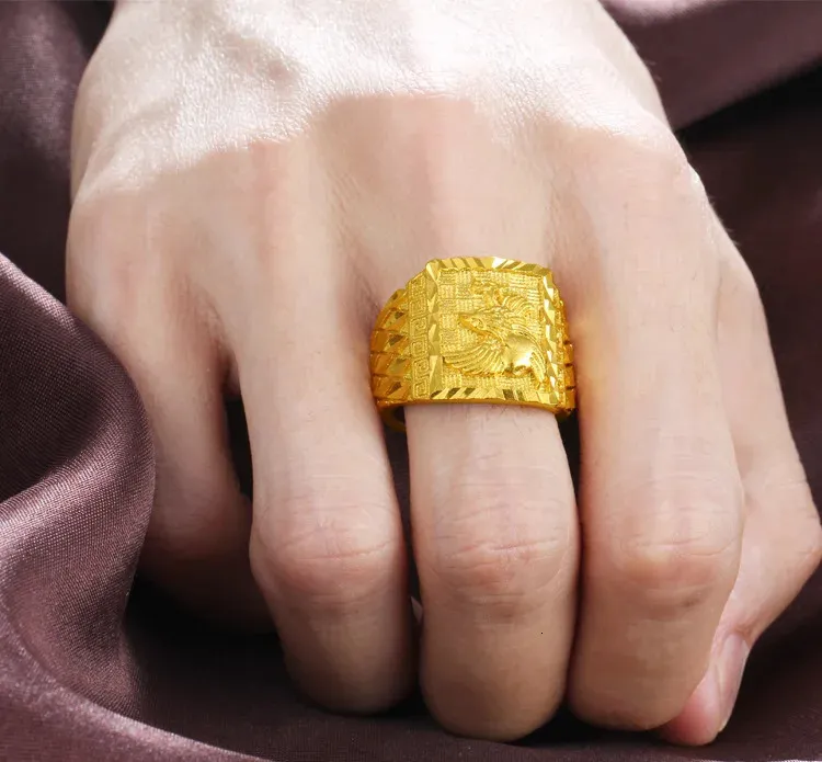 Mens Eagle Ring Real 24k Gold Color Engagement Ring Pure Gold Color Open Wedding Band Finger Ring Jewelry Gift For Men Women From Niao05 7.26 DHgate.Com