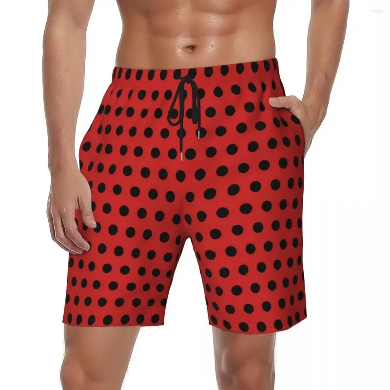 Herren-Shorts, Retro-Polka-Punkte, Fitnessstudio, Sommer, Rot und Schwarz, Laufen, Strand, schnell trocknend, Vintage, große Badehose