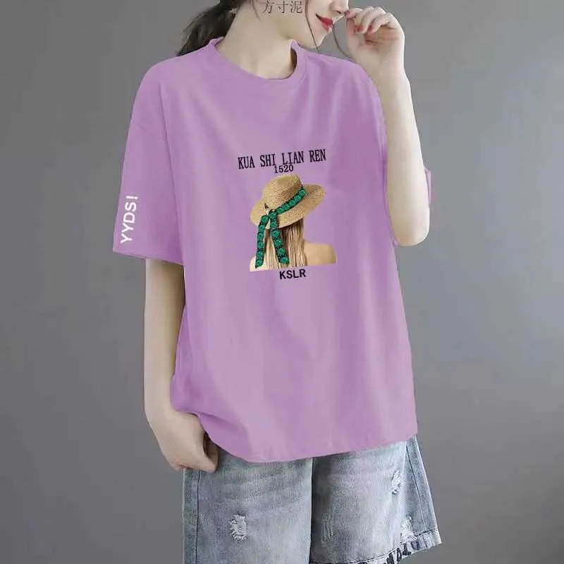 Large size T-shirt summer new womens short sleeved loose fit chubby belly covering full shoulder top factory