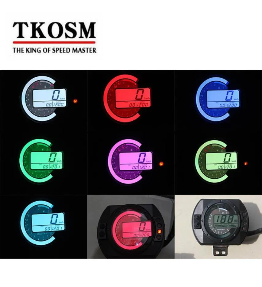 TKOSM 12500 RPM motorfietssnelheidsmeter LCD MPH digitale kilometerteller 7 kleuren achtergrondverlichting Motorsnelheidsmeter toerenteller Gauge6588297