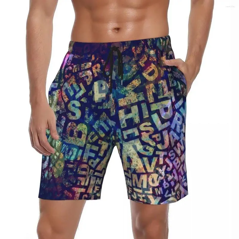 Мужские шорты с буквенным принтом для спортзала, летние шорты с художественным принтом Y2K, забавные пляжные шорты, спортивные быстросохнущие плавки с графическим рисунком