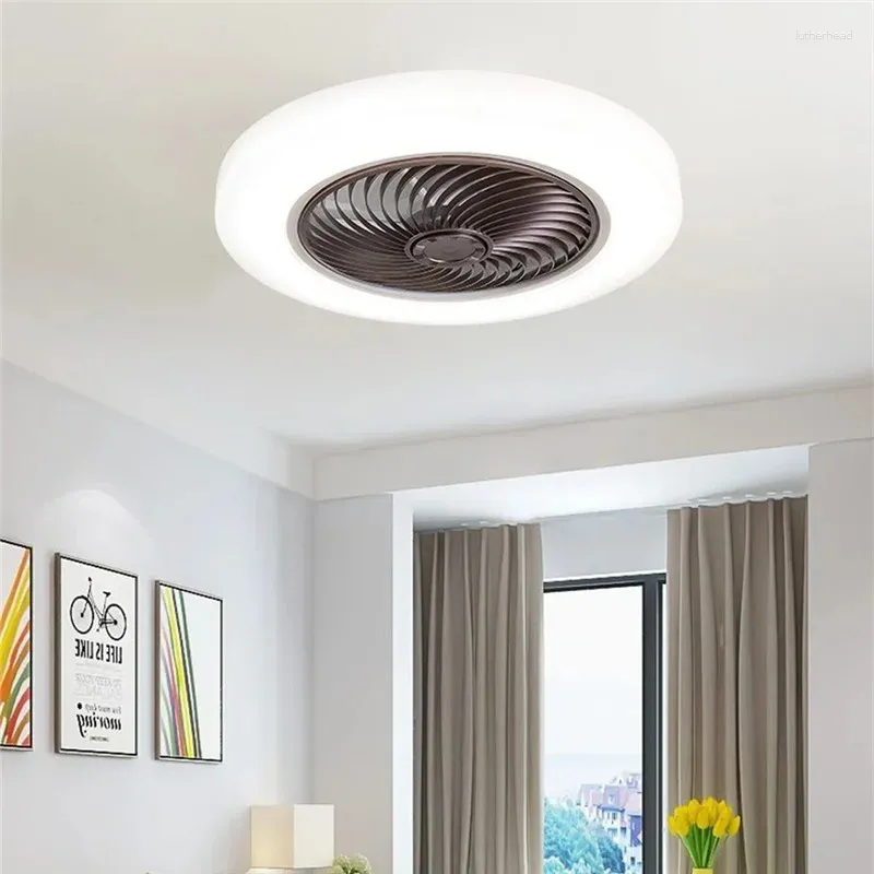 Ventilateur de plafond à profil bas, minimaliste, avec télécommande, pales invisibles, rétractable et silencieux, 52cm