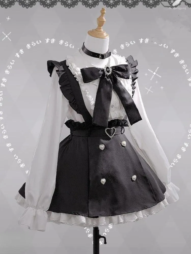 Vestidos de trabajo japonés lolita kawaii conjunto de dos piezas mujeres corea dulce falda falda traje femenino 2024 y2k encaje blusa blanca negro mini