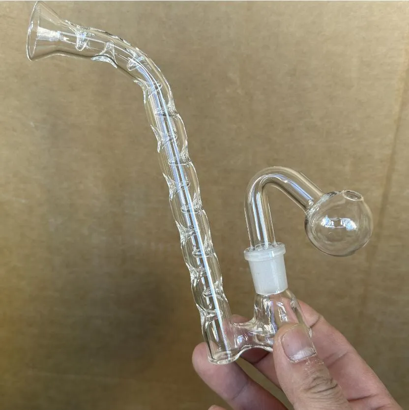 Mini vatten bongs glas vattenpipa bubbler återvinnare rökrör 14male 45 ﾰ skål olja dab rigg handtag rör för torr ört tillbehör