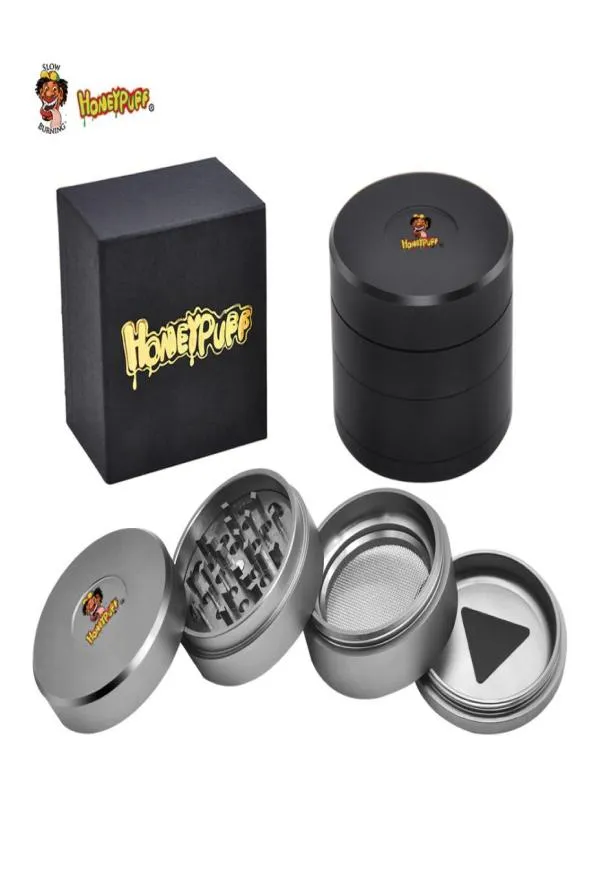 Honeypuff Metal Herb Grinder 63mm 4 lager avtagbar tobakskross CNC Tänder Aluminium Metall Rökning Tobakslipor Passar torr HE8633722