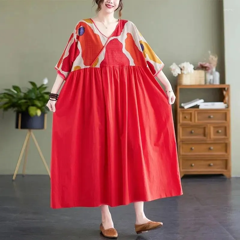 Robes de soirée 2024 été femmes surdimensionné robe ample à manches courtes col en v imprimé vêtements de maternité Patchwork couleur Maxi