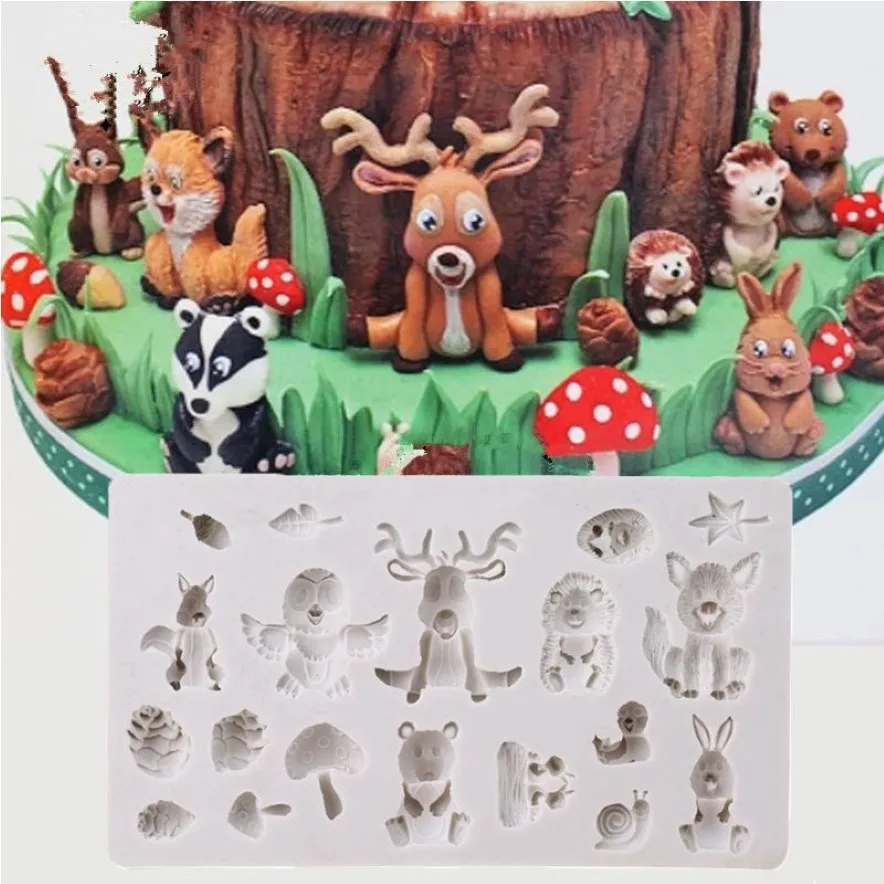 1PC Foresta Animale Stampo In Silicone Sugarcraft Fondente Della Muffa Della Torta Che Decora Gli Attrezzi Stampo Per Il Cioccolato Decorazione Della Torta Del Fondente di Zucchero Strumento T2188