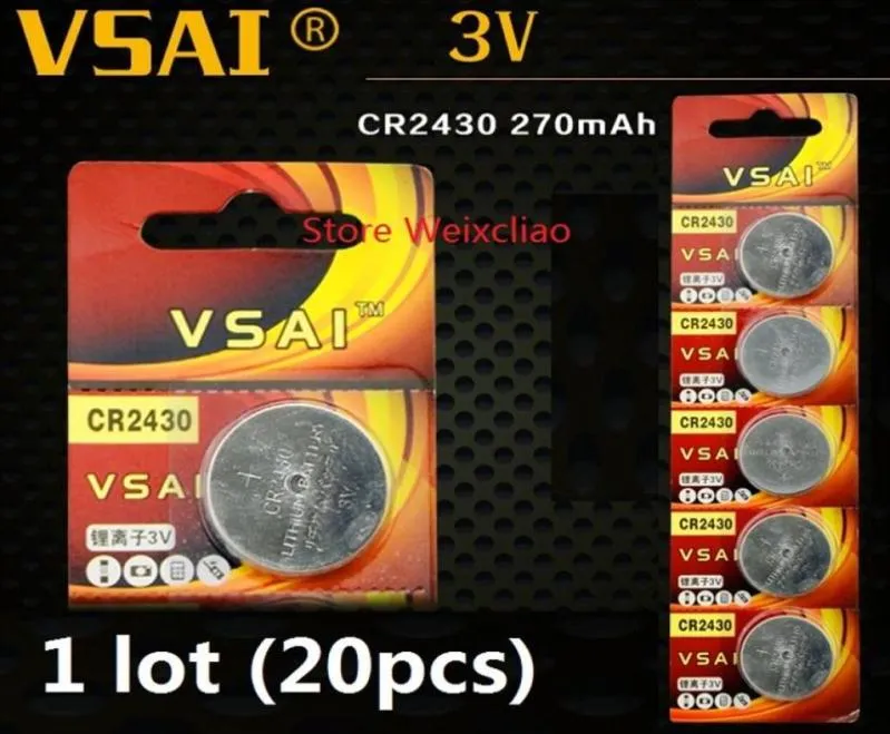 20pcs 1 Lot CR2430 3V 리튬 Li 이온 버튼 셀 배터리 CR 2430 3 전압 동전 배터리 VSAI 205S3253078