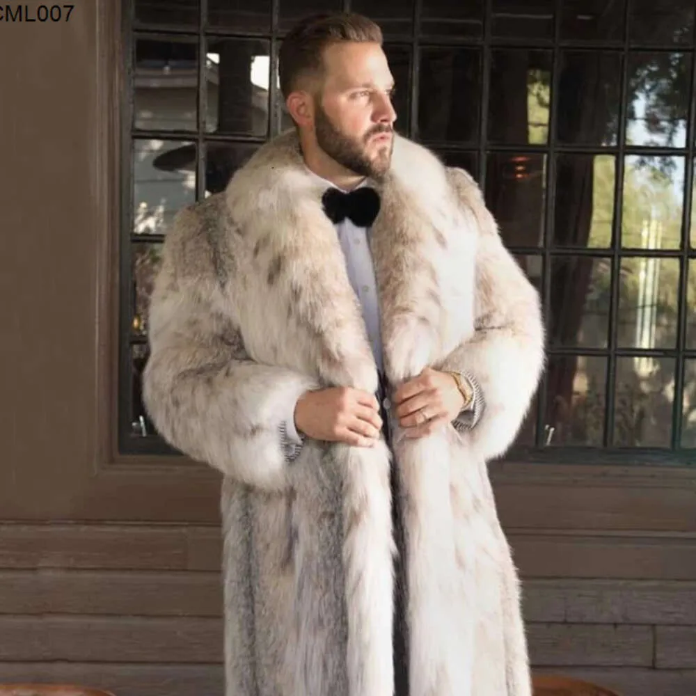 Manteau de fourrure Long vêtements pour hommes Bobcat imprimé léopard fourrure écologique Imitation renard
