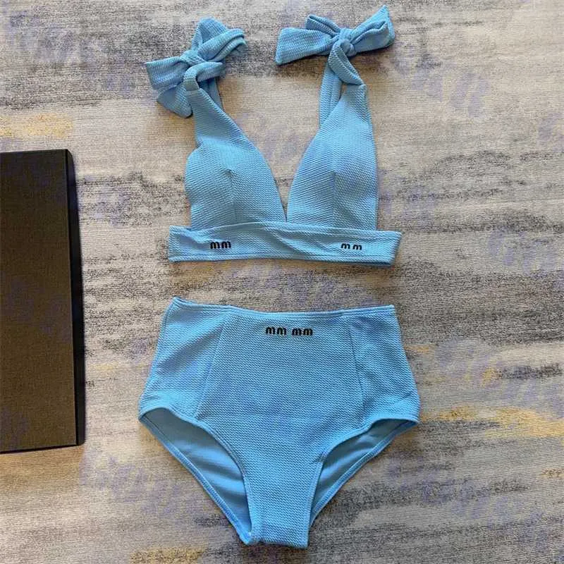 Women's Swimwear designer Sky Blue Designer Letter Bikini Set Fashion Womens Bandage Swimsuit High Waist Bathing Suit 71OL