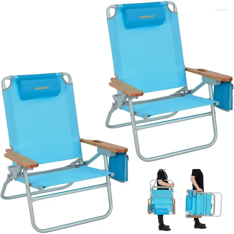 Camp Furniture Chaise de plage surdimensionnée à 4 réglages, chaises inclinables pliantes pour adulte, siège bas portable avec sangle de transport, porte-gobelet