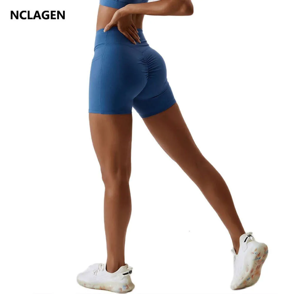 Lu Align Citroen Hip Yoga Scrunch NCLAGEN Shorts Lifting Sport Pocket Fiess Legging Dames Crossover Hardlopen Workout Dry Fit Gym Butt Lift J