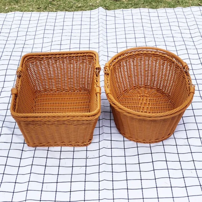 Baskets Large Wicker Storage Basket with Handle Empty Gift Basket Rectangular Willow Woven Basket for Fruit Wine Gathering Wedding Picni