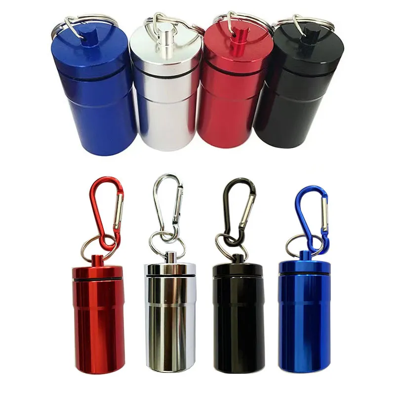 Rauchen Zubehör Aluminium Legierung Schnupftabak Pille Box Mit Schlüsselring Schlüssel Metall Spice Bullet Snorter Pille Fall Lagerung Flasche Container