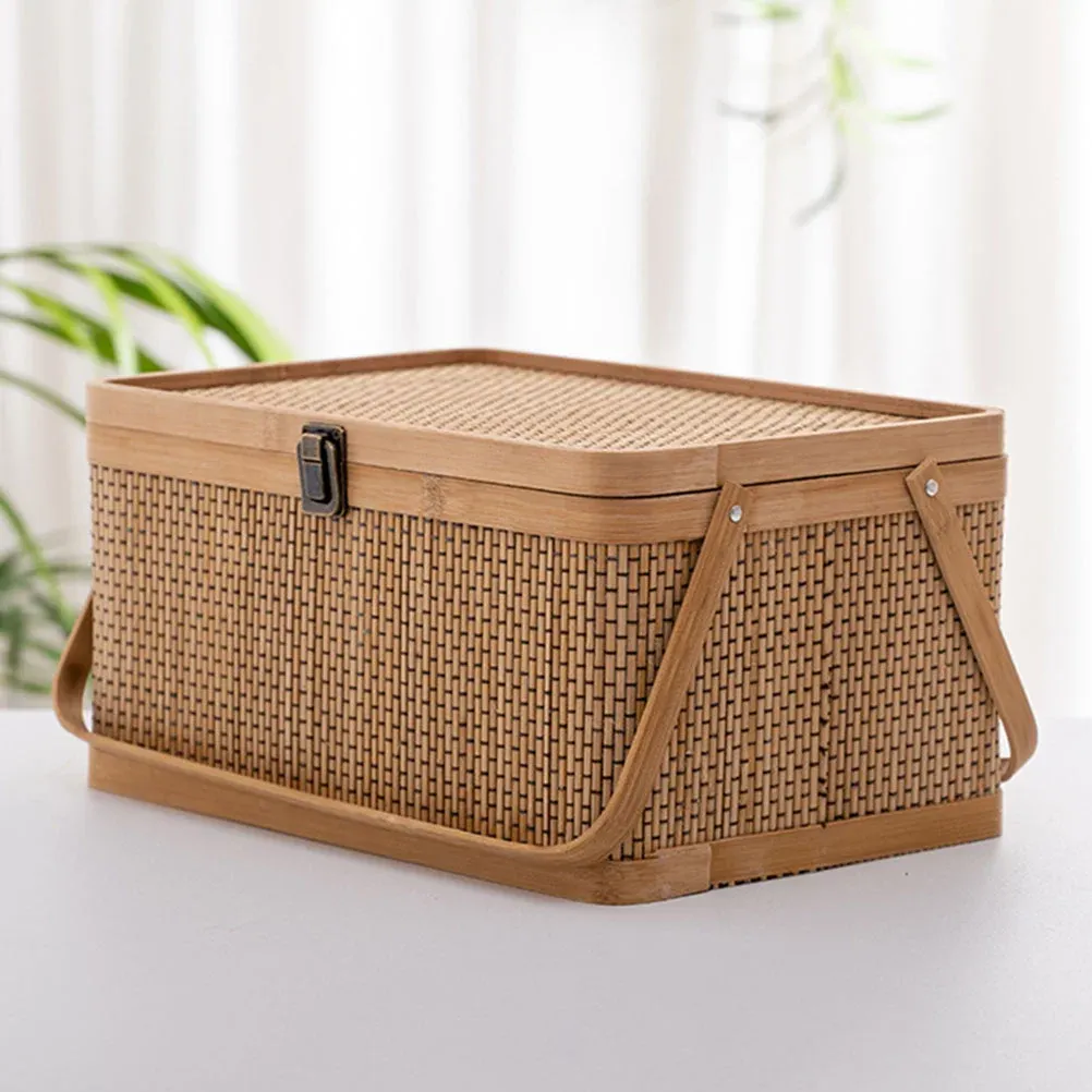 Baskets Reward Bamboo Storage Basket Home Woven Decorative Gift Packaging Fruit Lidded Kitchen Wicker Egg Packing