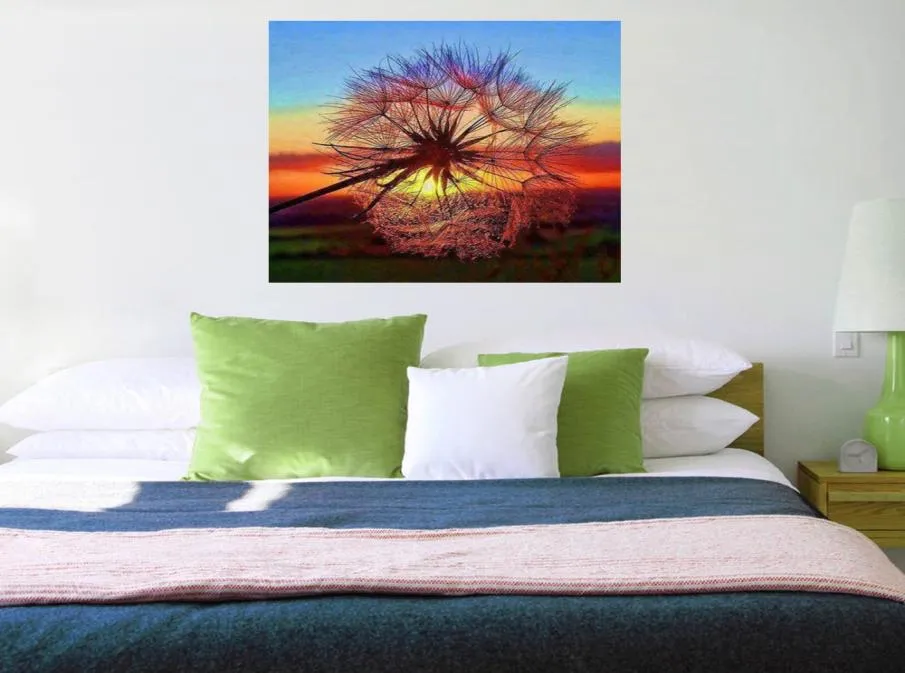 DIY handgemaakte diamanten schilderij met paardenbloem schilderijen met hangende decoratieve foto's met zonsondergang bloem foto's voor volledige Diamo2981884