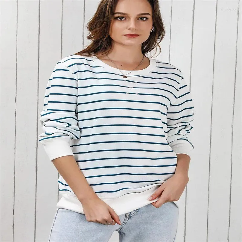 Magliette da donna T-shirt classica americana da donna a righe Pullover con scollo a manica lunga per il tempo libero all'aperto per la casa