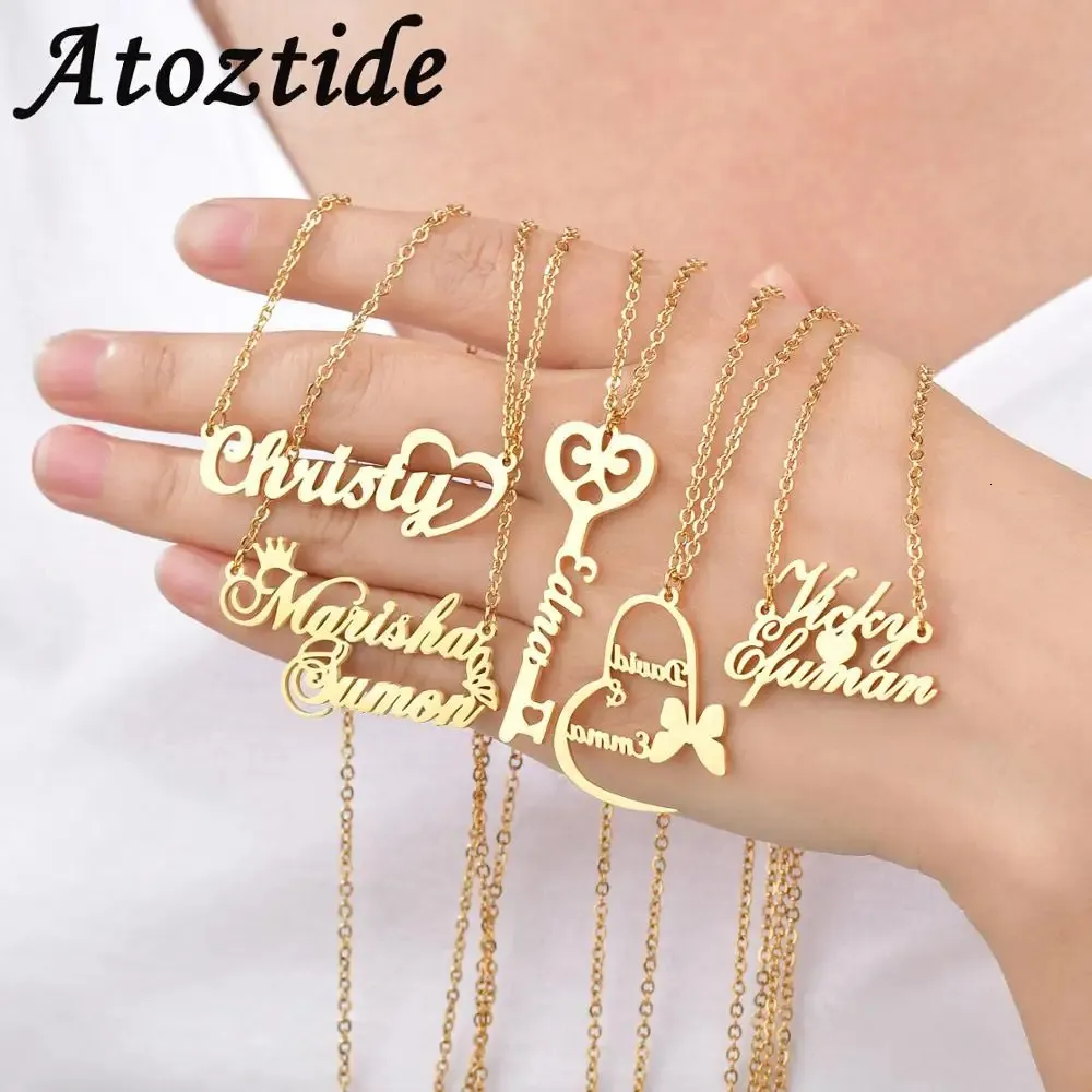 Atoztide personnalisé lettre colliers personnalisé bijoux chaîne pendentif nom couleur or collier pour femmes en acier inoxydable cadeaux 240315