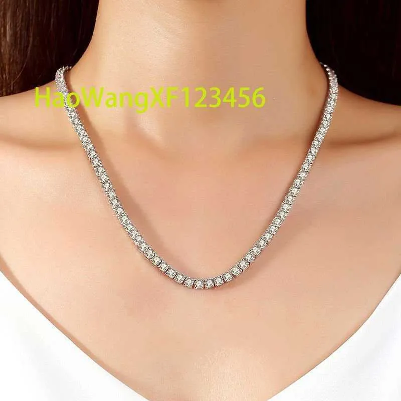 Classic Hip Hop Fine Jewelry Single Row Womens Moissanite Tennis Chain Trendy S925 Sterling Silver Necklace