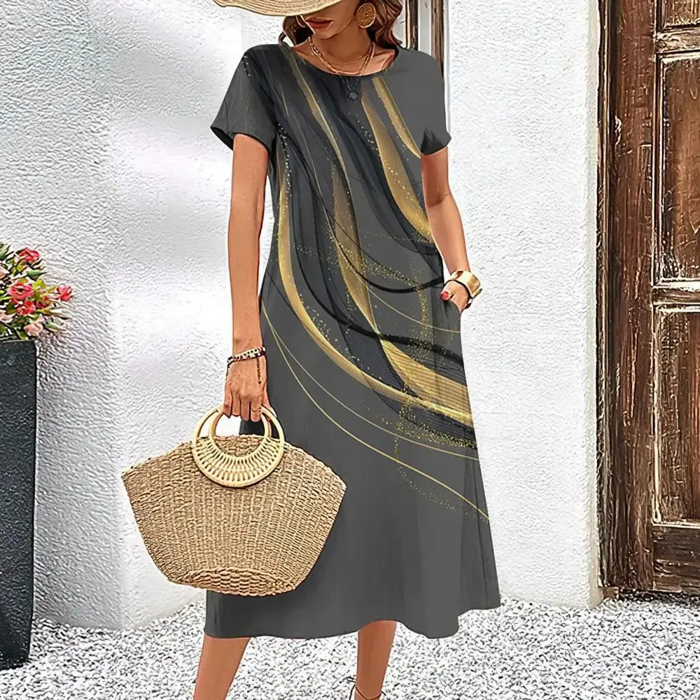 Women Summer Knee-Length Dress with Short Sleeves and Tie-Dye Pattern,  Polyester Spandex Pullover from Dhgate Basic & Casual Dresses - price 25.63