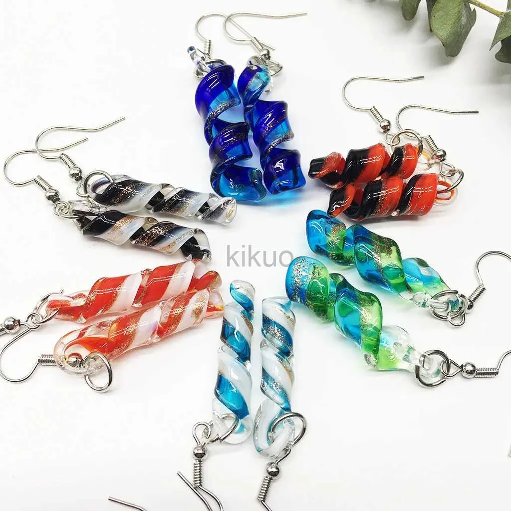 Dingle ljuskronor 6 par kinesisk stil mix färgad glasyr cyklon blad glas murano lampwork hängande örhängen för kvinnor 24316