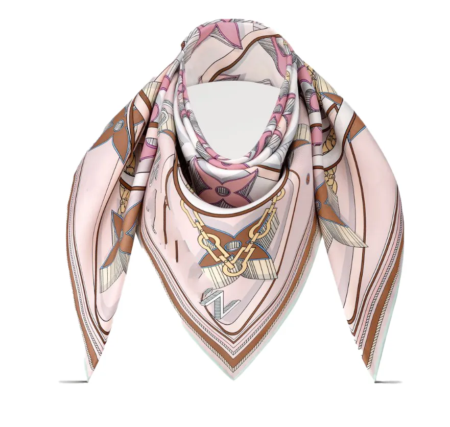 Ny modedesigner Silk Scarf Luxury Shawl Square High Quality Turbans huvud halsdukar Huvudbandskedjemönster med klassisk monogram rosa röd 78835 90 cm