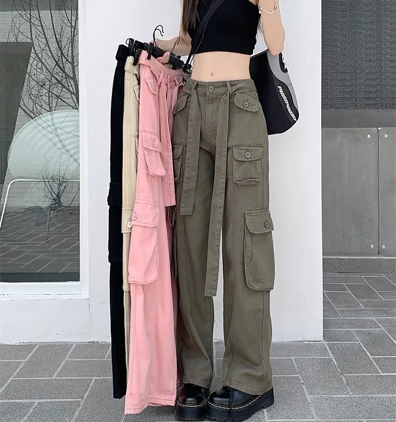 Casual cargobroek voor dames met trekkoord Vintage streetwear baggy joggingbroek met wijde pijpen Oversized zakken Tech Y2K modebroek