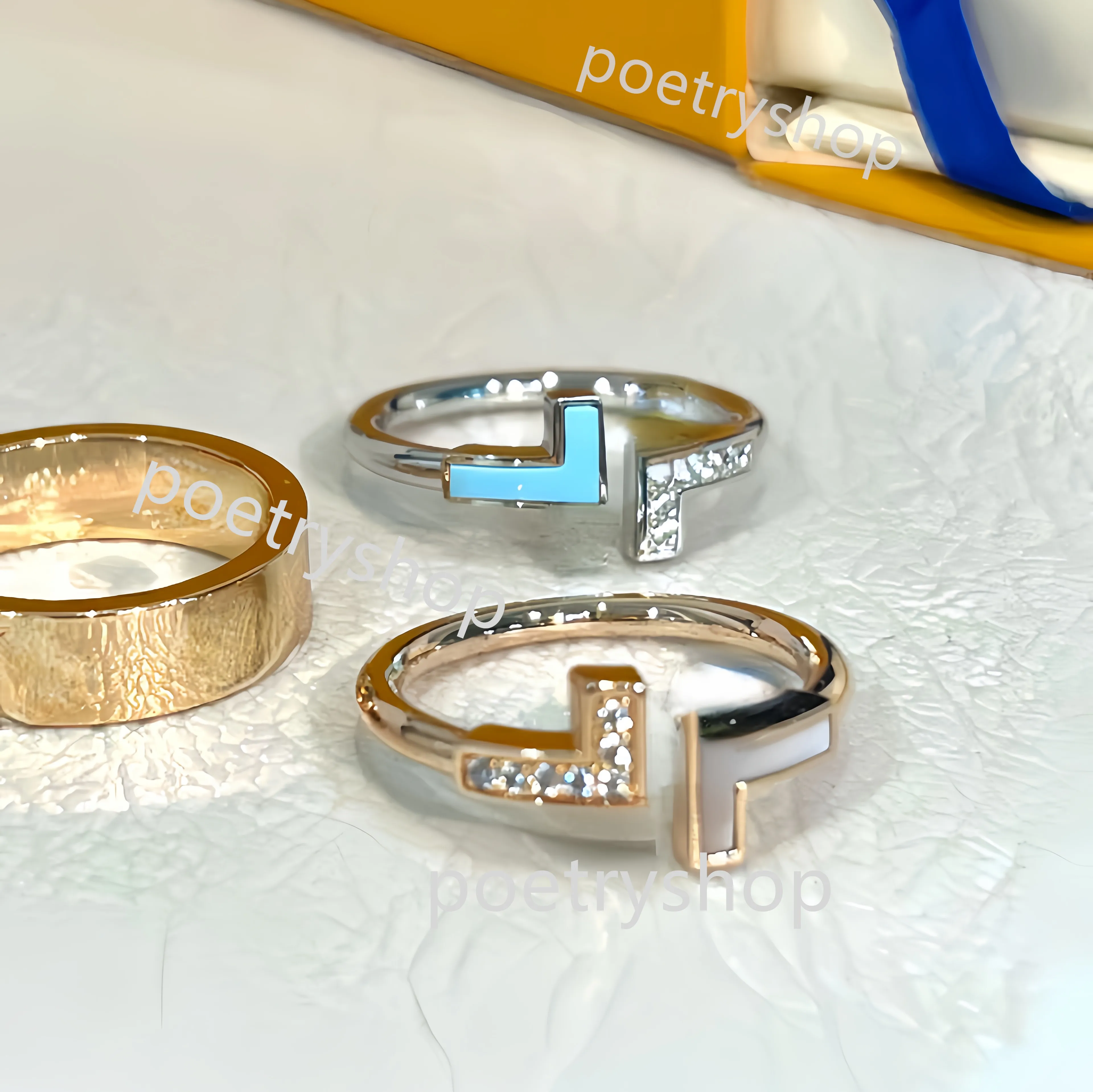 2024 novos anéis de designer para mulheres anel de diamante de luxo masculino duplo Tifco anel de amor aberto anel de ouro de casamento popular moda clássica joias de alta qualidade com caixa azul