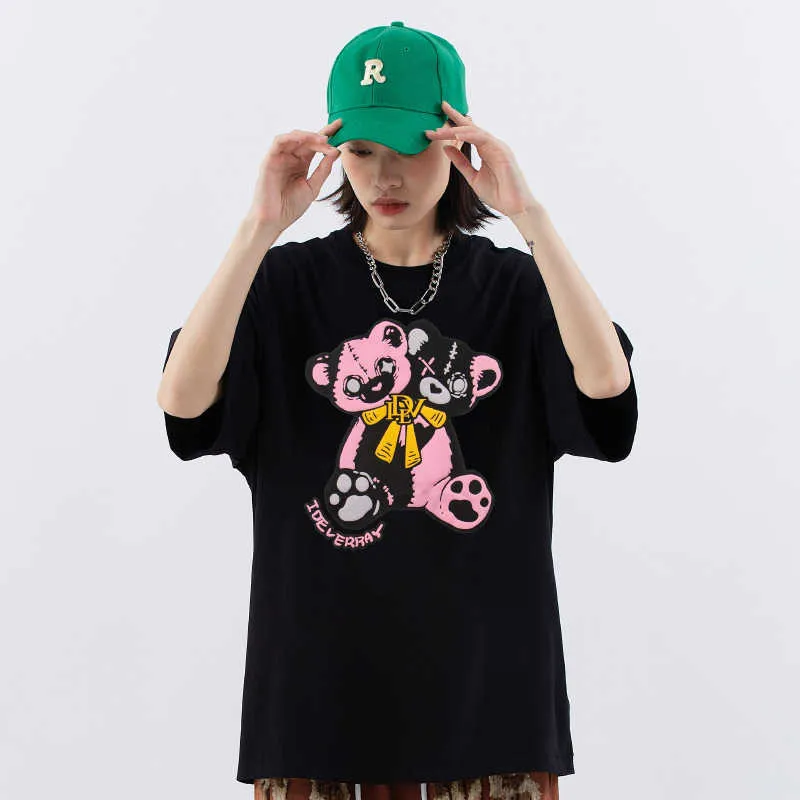 VUNC AMERICAN FASHIONブランド人形ベアプラッシュフォーム半袖ストリートサマー夏の新しいピュアコットンTシャツ男性と女性のカップル