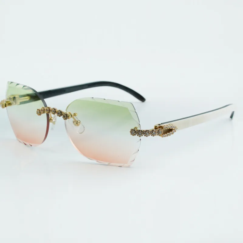 Модные ограненные линзы, классические солнцезащитные очки с бриллиантами и букетом 8300817, смешанный натуральный черный цвет, размер дужки из рога буйвола, размер 18–140 мм