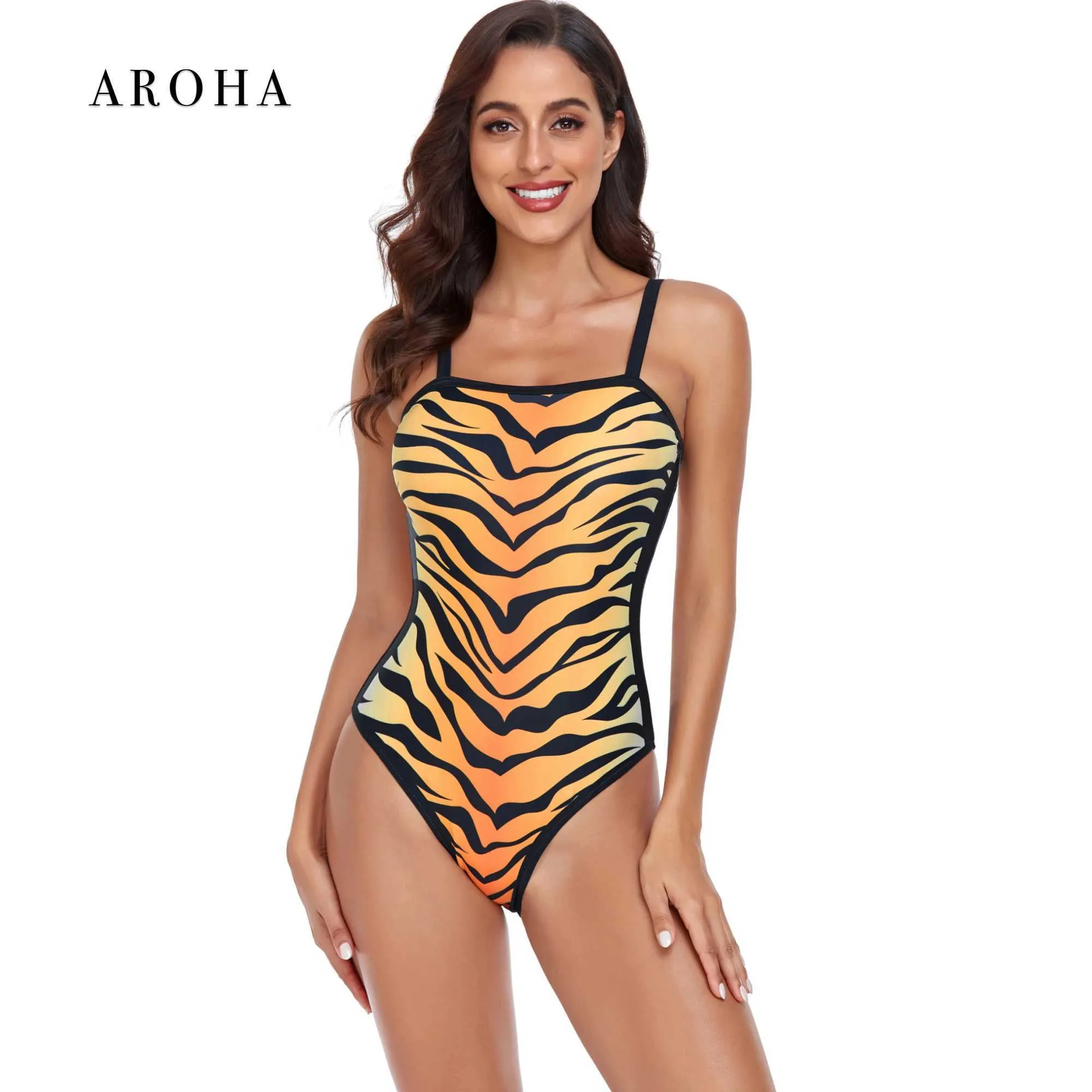 Women's Swimwear AROHA Swimsuits Woman Tiger One-Piece Fashion Swimwear 2023 Tankini Ladies Push Up Bating Suit Animal Print Bikini ShippingC24315