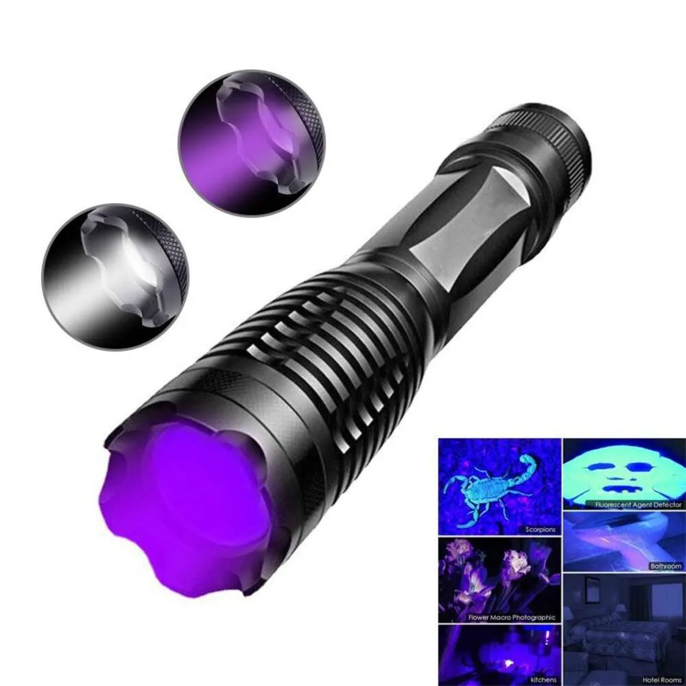 Deux en un double Source lumière forte en alliage d'aluminium éclairage extérieur Zoom violet Mini lampe de poche 568720