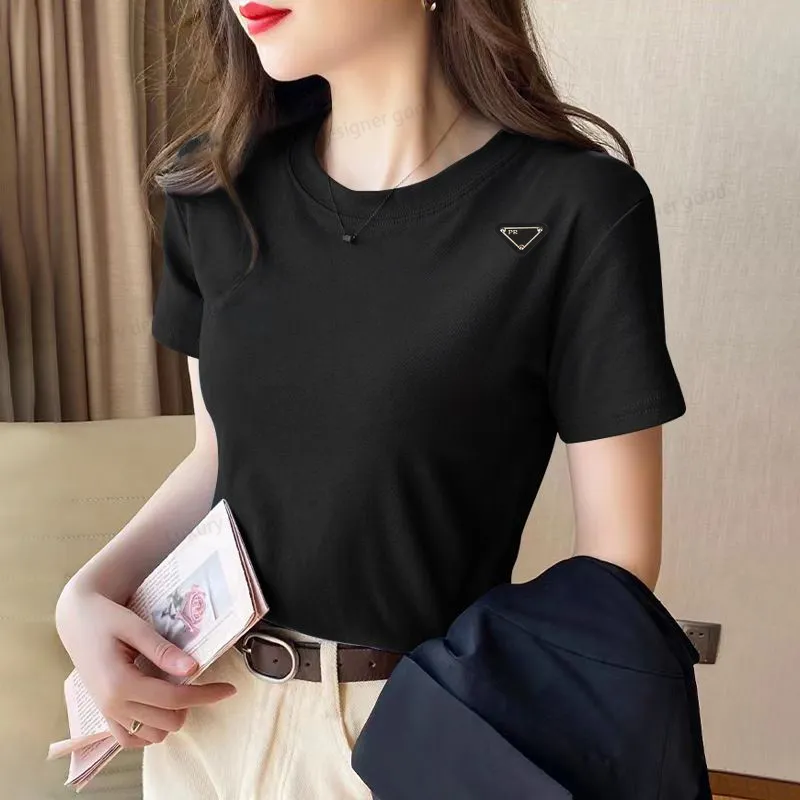 Designer Women Short Sleeve T Shirt Pullover French Style Color Match Color Classic Colorful Printed Cotton Round Neck