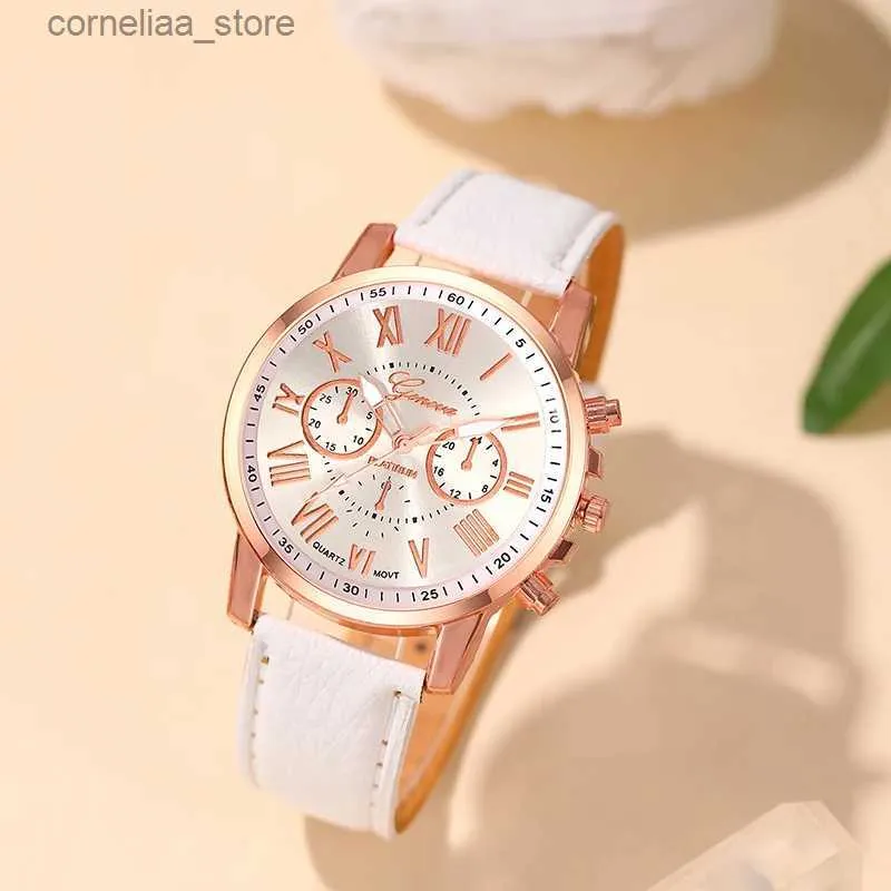 Outros relógios novo clássico feminino es pulseira de couro cor branca pulso redondo para pulso feminino y240316