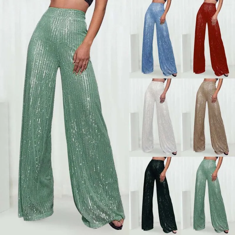 Women's Pants Women Sequin Fashion High Waist Sparkle Glitter Wide Leg Joggers Streetwear Party Clubwear Trousers Pantalones