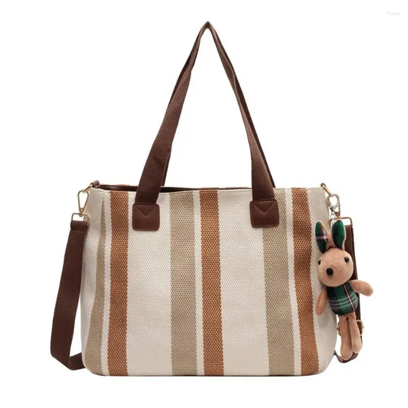 Evening Bags Casual Vintage Striped Canvas Bag Fashion Business Women's Shopping Makeup Company File All-in-one Shoulder 2024