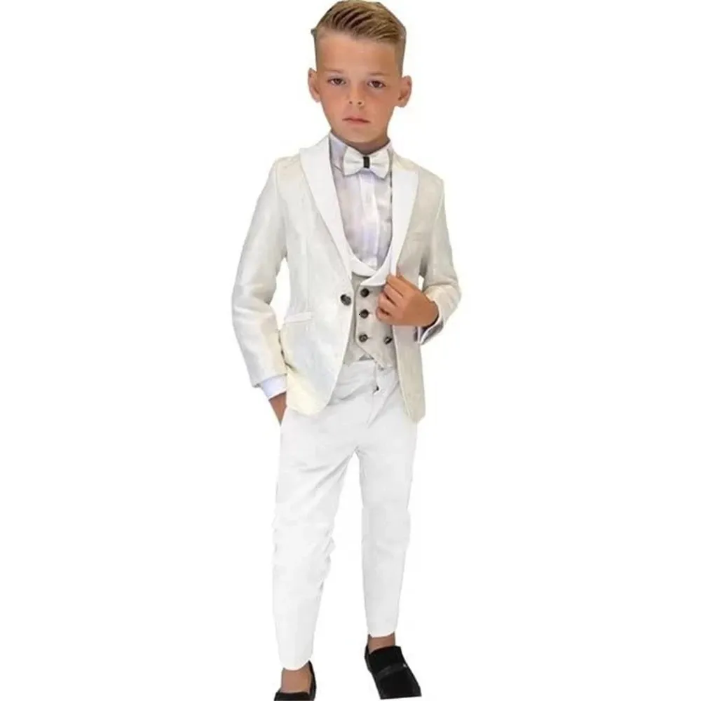 Paisley witte jongens pak set bruiloft gast outfit voor kinderen kinderen broekpak drie stukken blazer vest broek slimme stijlvolle smoking 240313