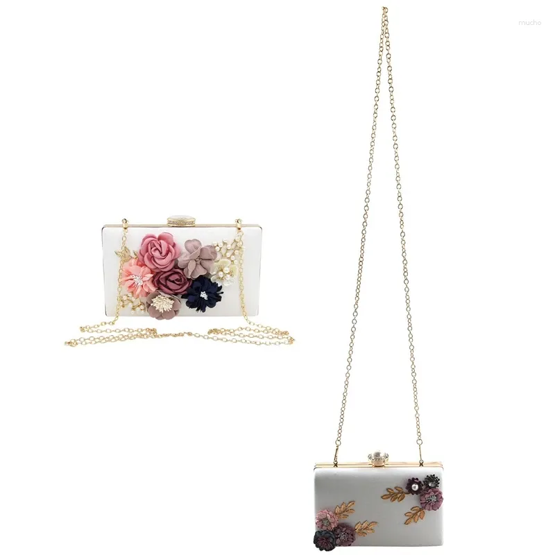 Bag Women Clutch Floral Party Purse Wedding Evening Handbags White With Fashion Leather