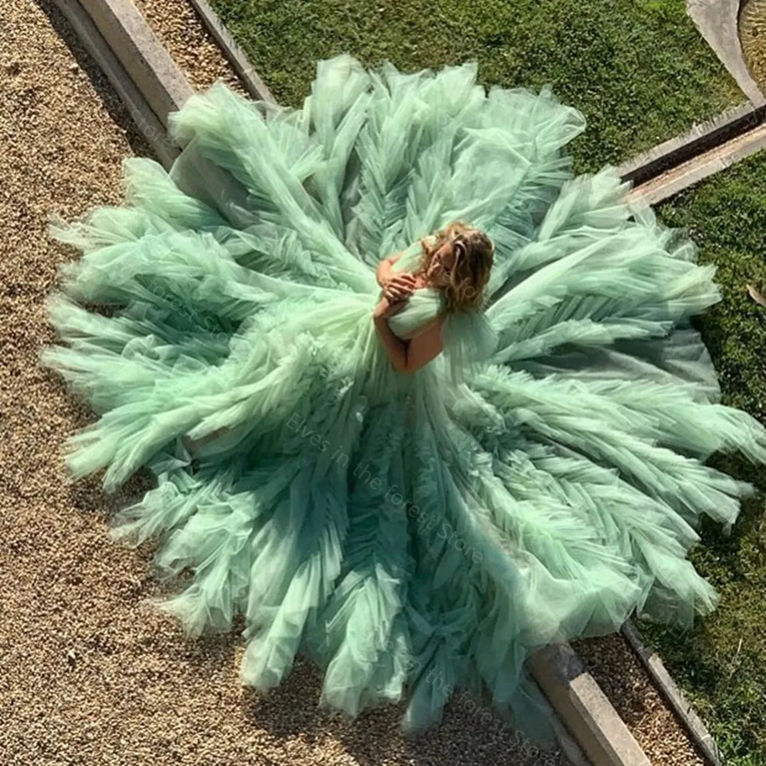 Pretty Sage Green Puffy Tulle Dress Ball Gown Prom Party Dresses Ruffled Long Foto Shoot Dress Photography Celebrity Clows