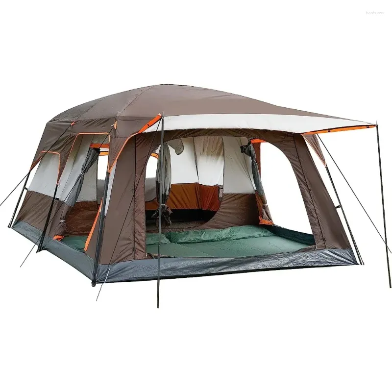 Tents And Shelters 10-12 Person Family Cabin 2 Rooms Straight Wall 3 Doors Windows With Mesh Waterproof Double Big Tent Freight Free