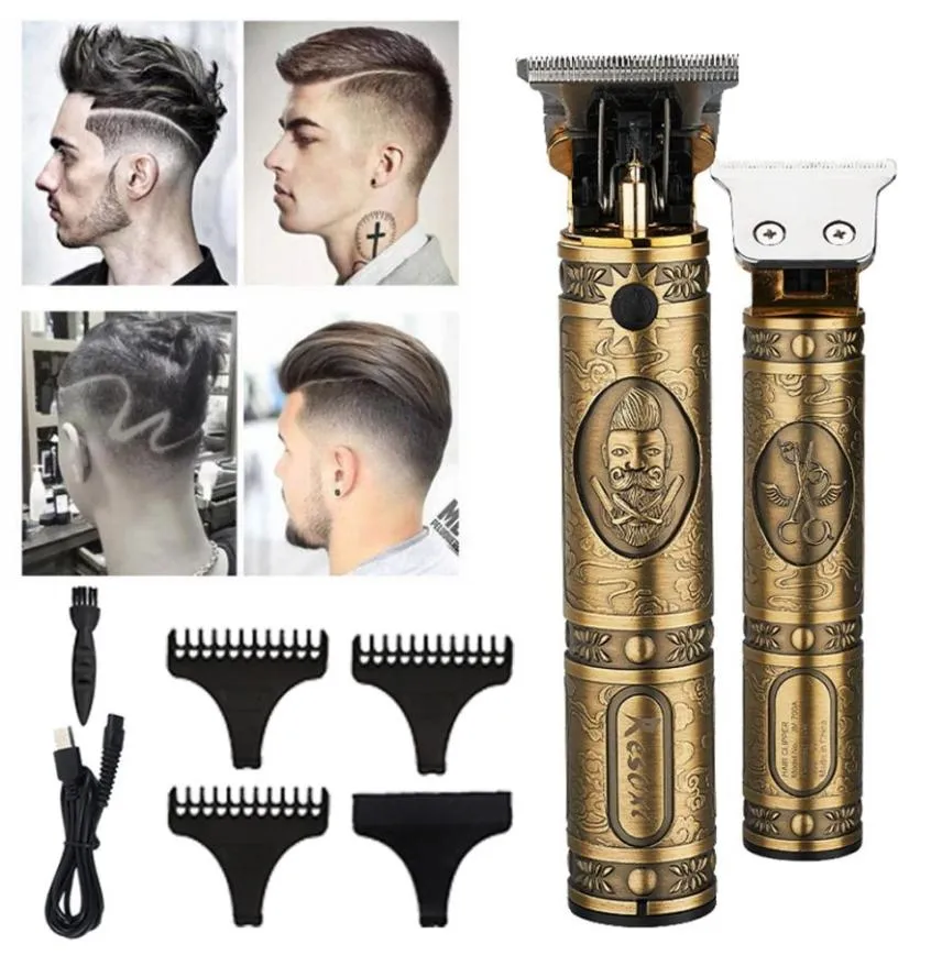 Gold Electric USB laddningsbara män Retro Oil Head Clipper T9 Professional Beard Cutter7685954