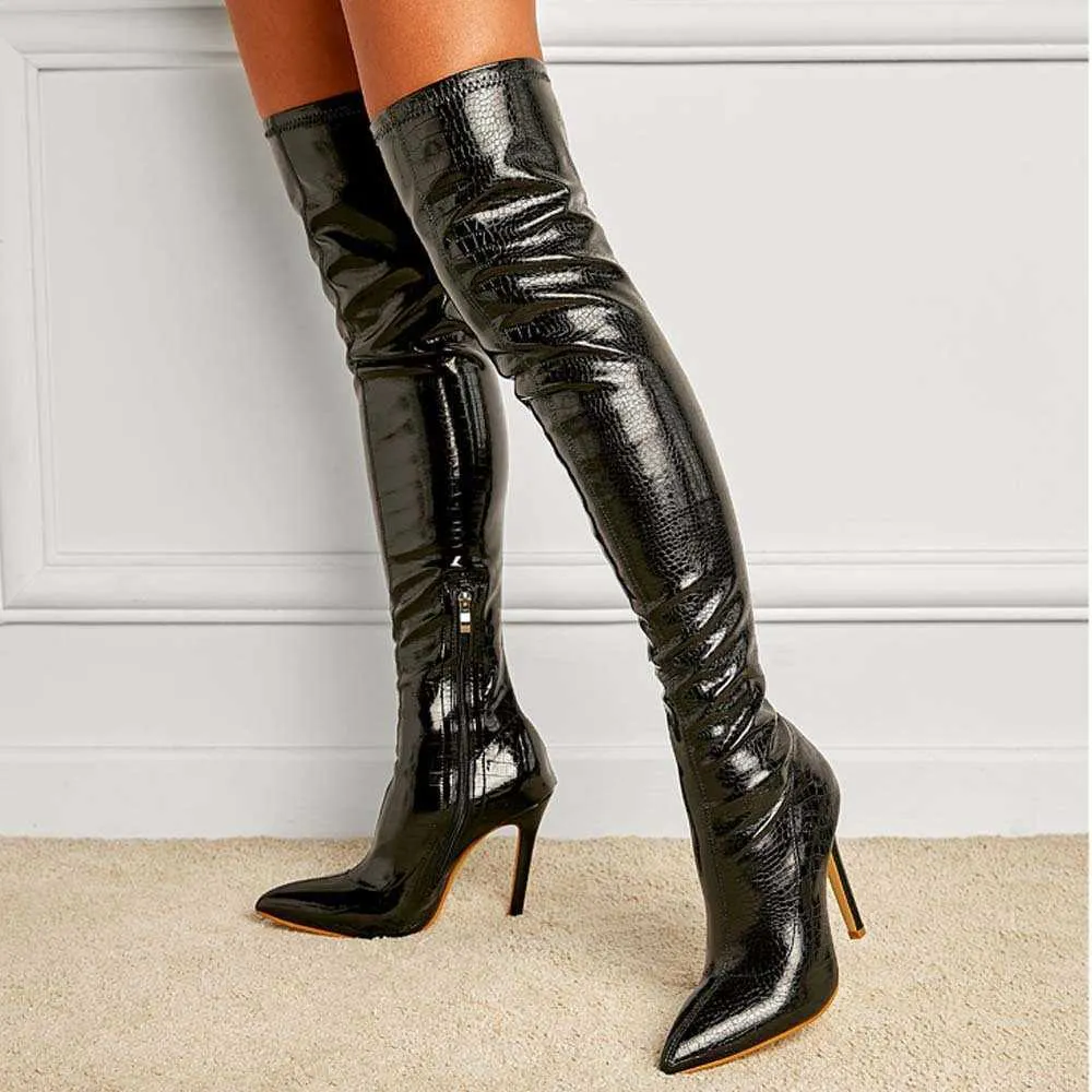 Boots Pointed Boots Woman Pointed Boots Woman's nieuwe, magere, magere sexy sexy boven-de Knee Boots T240316