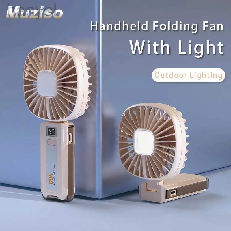 Electric Fans Muziso Portable Fan med ficklampa laddningsbar handhållen elektriska fläktar USB -skrivbord mini fläkt cool campingutrustning liten fläkt 240316