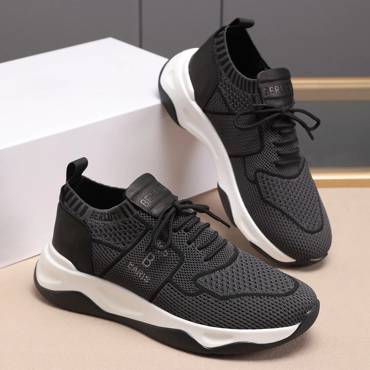 Sneakers en cuir authentiques Traineurs de course en cuir léger inspiré de l'athlétisme Chaussures décontractées italiennes pour hommes baskets