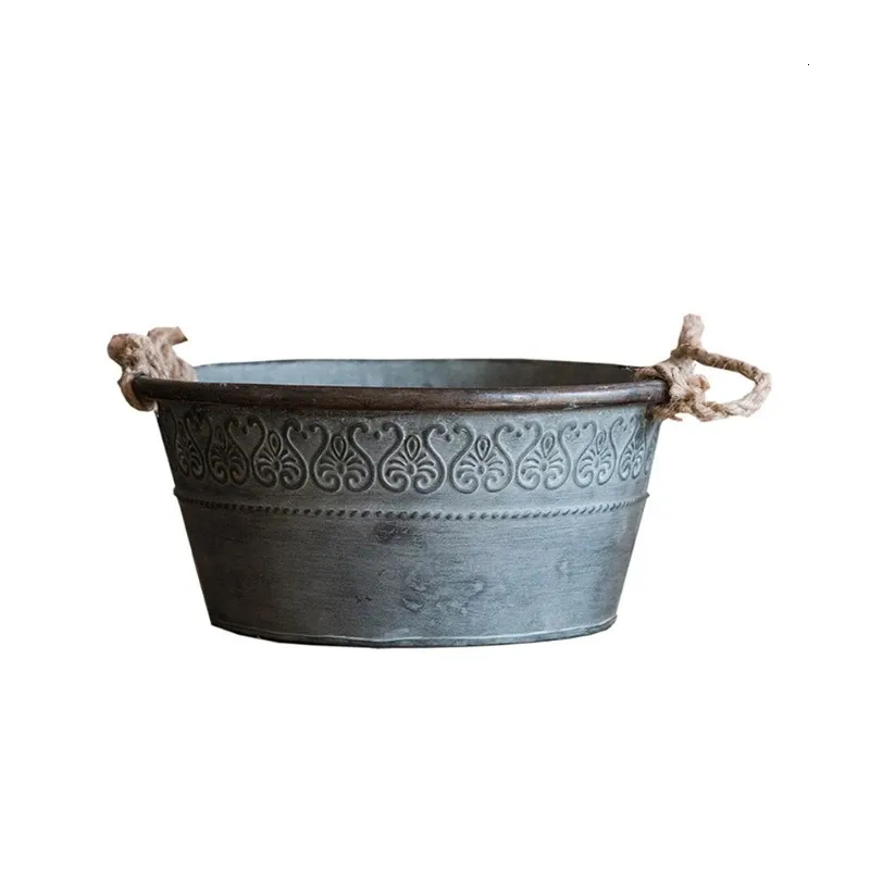 Declutter and Decorate Round Bucket Planter Charming Farmhouse Retro Rope Round Tray for Displaying Floral Arrangements 240311