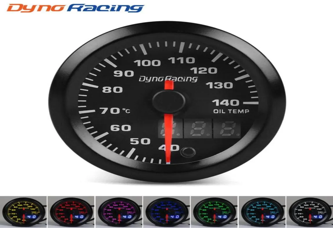 Dynoracing 52mm Dual Display Oil Temp Gauge 7 Färger LED 40140 Celsius Oil Temp Meter med steg Motor1358537