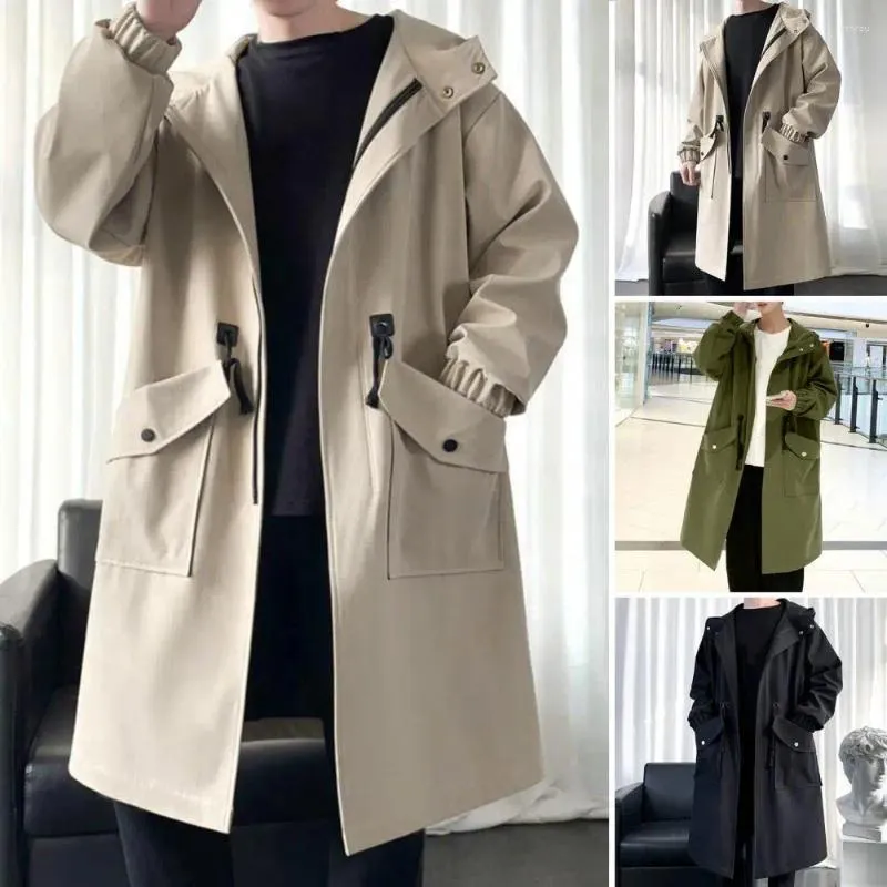 Männer Trenchcoats 2024 Frühling Herbst Armee Grün Windjacke Mode Männer Mid-länge Casual Mit Kapuze Mantel Täglichen High Street mantel Männlich