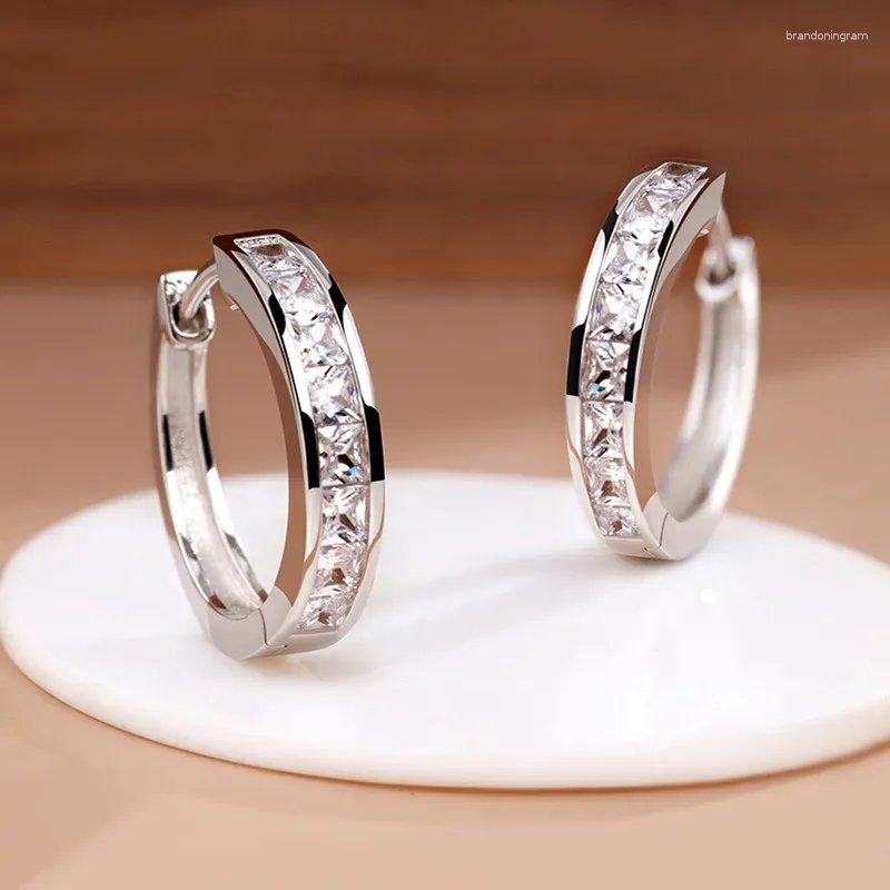 Hoop Earrings 925 Silver Plated Piercing Zircon Circle Earring For Women Girls Wedding Jewelry Gift EH1005