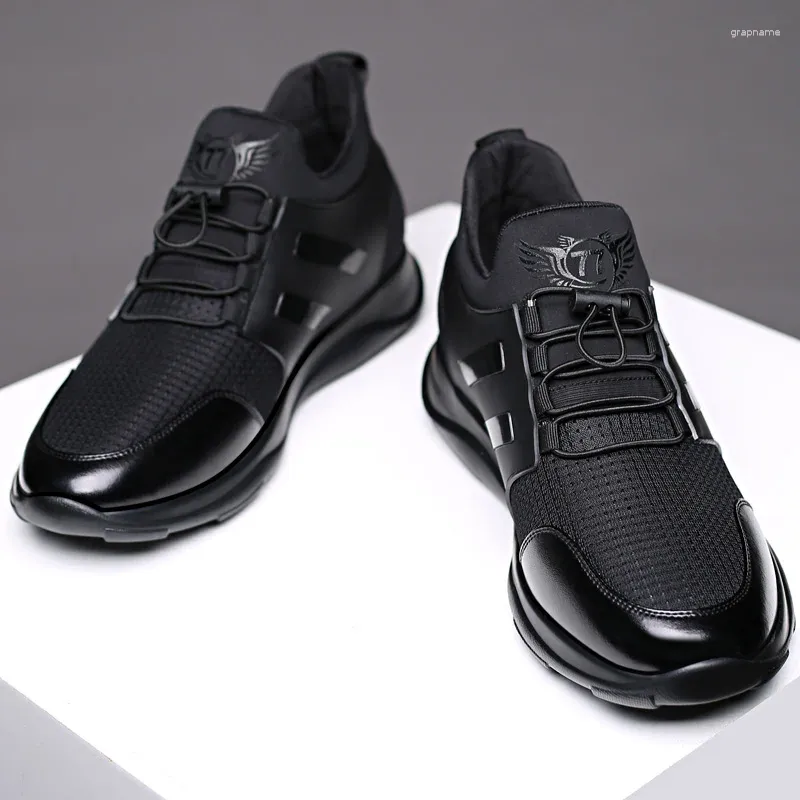 Zapatos deportivos informales de piel sintética para hombre, zapatillas deportivas con cordones y aumento de altura de 6cm y 8cm, Color sólido, transpirables, vulcanizadas para negocios