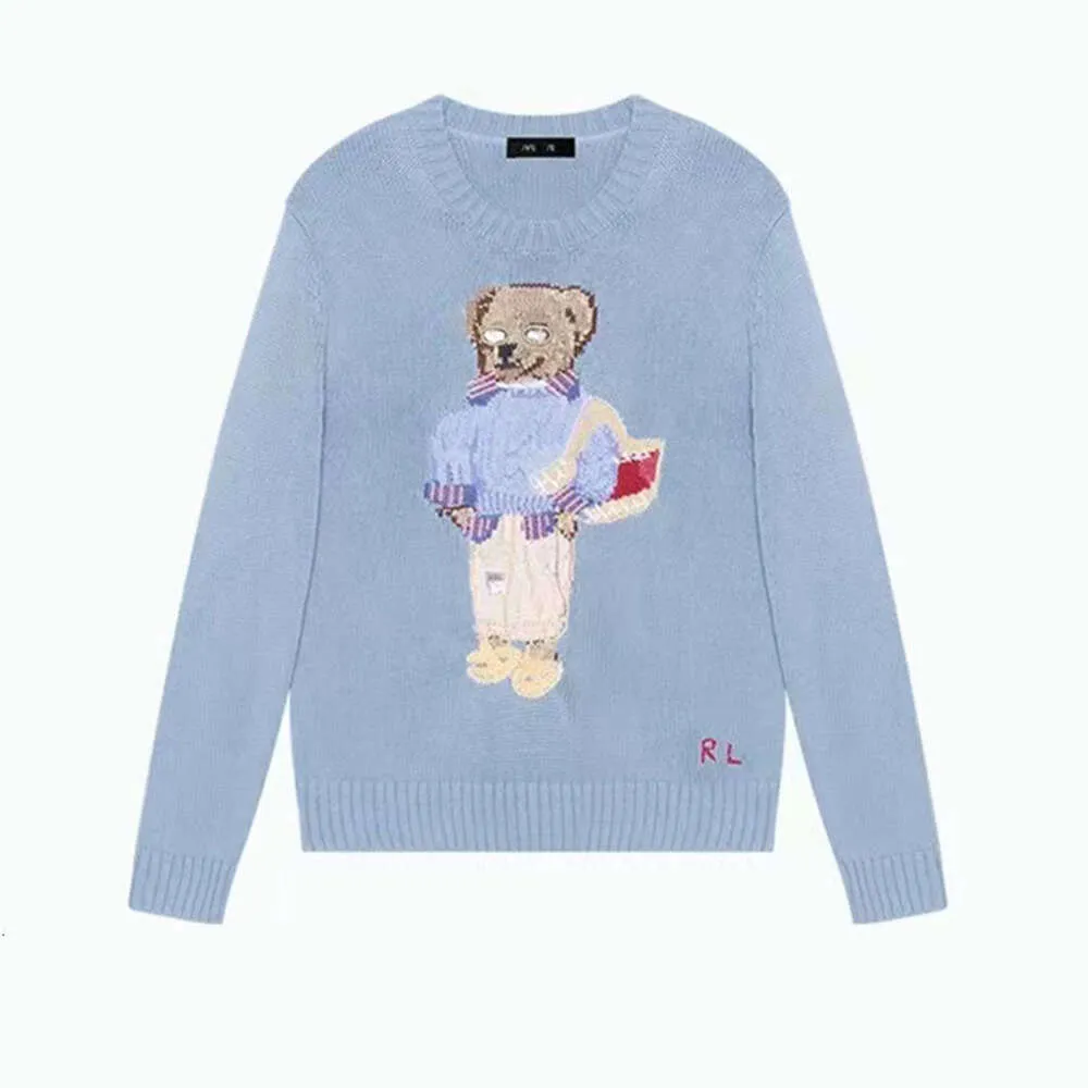 Ralphs Designer Damen Wind New Blue Rl Little Bear Pattern Weben Blumenstickerei Strickwaren Damen Lässiger Rundhals-Strickpullover Pullover 77SQ